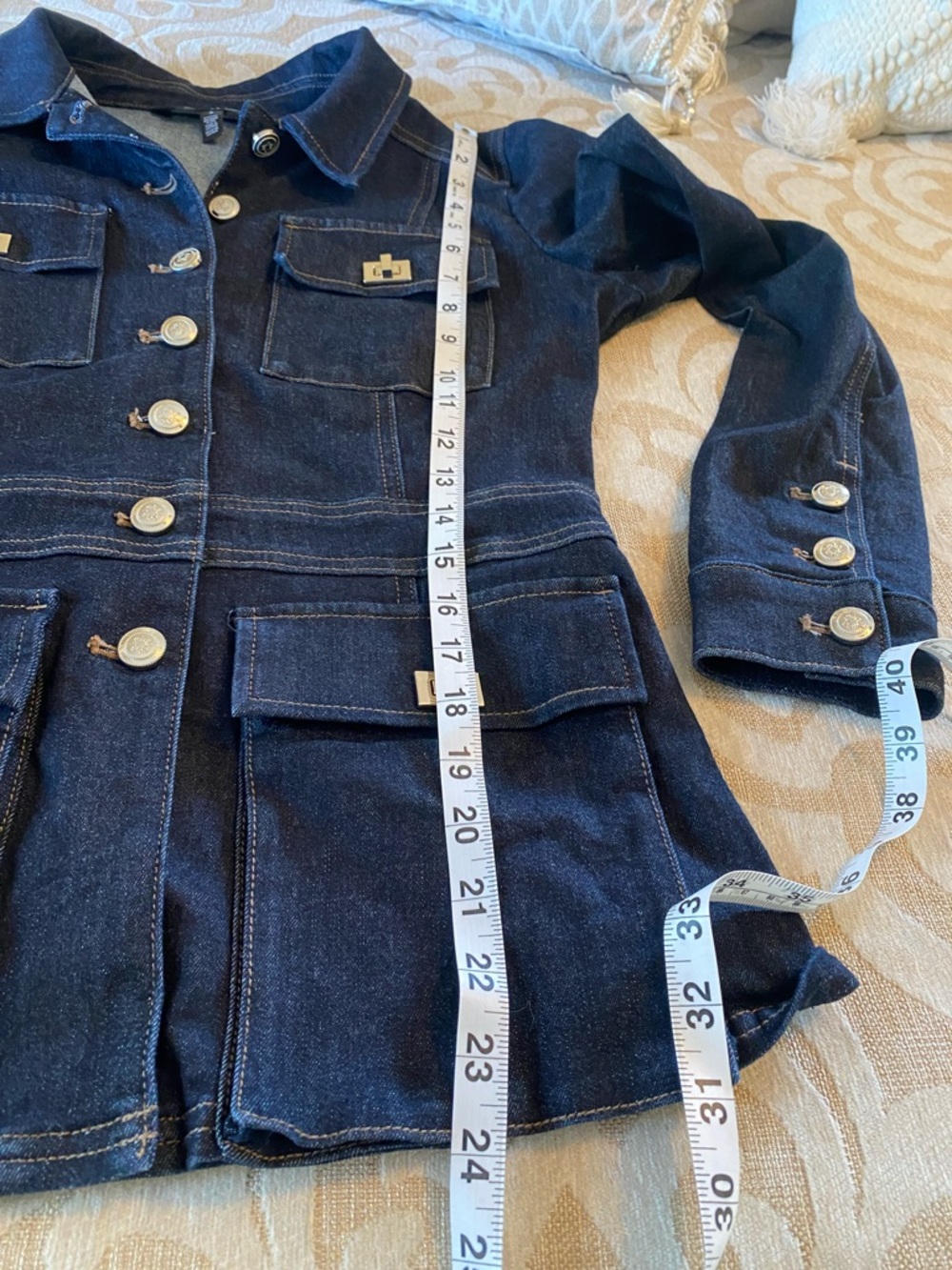 WHBM Denim Jacket Size S Structured Dark Wash - Picture 6 of 9